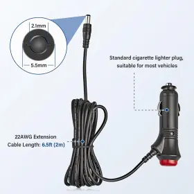 Ub-cig-a01 Anina 5.5x2.1mm Car Cigarette Lighter Adapter Plug Cord With Switch Button 6.5f #2