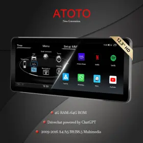 Atxs8tc7ur35a12b8pn46c Atoto 12.3 Inch For Audi A4/a5 B8/b8.5 09-16 Android Carplay Stereo Chatgpt Ai 4g Lte