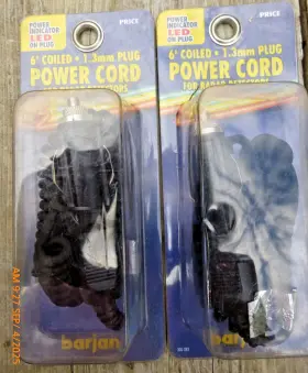 300-392 Barjan Two 6ft Coiled Power Cable Cord Cigarette Lighter Plug With Led 1.3mm Nos
