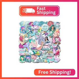2802 Bigzoro Pack 50 Pcs Mermaid Stickers Waterproof Vinyl Decals Cute Decorative Acc