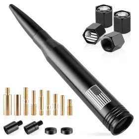 Bjsia-tx-14 Bjsia American Flag Car Truck Antenna With Valve Stem Caps - Universal Black