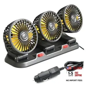 Cloud Zion 709347168212 Portable Fan For Car 3-head Fans With 2-speed And 360 Triple Head-12v