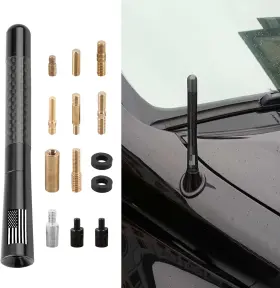 Couslcd 764020666256 Car Short Antenna 4.7 Inch Carbon Fiber American Flag Aluminum Auto Black