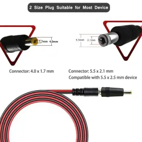 Cc-dc001-fbm Doca 12v-24v Dc Car Charger Auto Power Supply Cable - 5.5mm X 2.1mm 4ft To #2