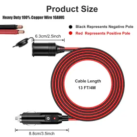 Eeekitonline 601549173639 16 Ft Car Cigarette Lighter Socket Extension Cord Cable Heavey Duty Adapter 12v #2