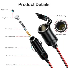 Eeekitonline 601549173639 16 Ft Car Cigarette Lighter Socket Extension Cord Cable Heavey Duty Adapter 12v #3