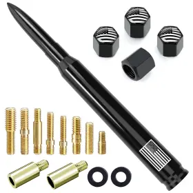 An-cg-4u-b-7in Engirette Car Truck Bullet Antenna With Tire Valve Caps American Flag 7 Inch Black