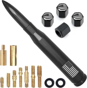An-cg-4u-b Engirette Car Truck Antenna With Tire Valve Caps American Flag 5.5 Inch Black