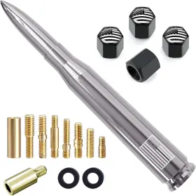 An-cg-4u-c Engirette Car Truck Antenna With Tire Valve Caps American Flag 5.5 Inch Chrome