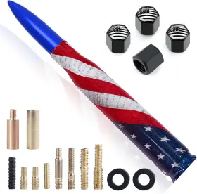 An-us-4u-b Engirette Car Radio Antenna With Valve Stem Caps - American Flag Design 5.5 Inch Blue