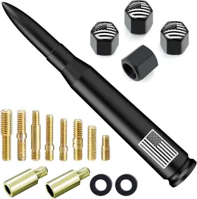 Egrt-an-lmb2 Engirette Car Truck Bullet Antenna With Tire Valve Caps American 5.5 Inch Matte Black