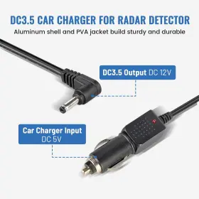 Eway 445055762771 Radar Detector Power Cable Dc 3.5 Car Cigarette Lighter Supply Cord #2