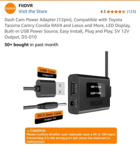 D3-041 Fitdvr D3 Dash Cam Power Adapter 12-pin Toyota And Lexus Sealed