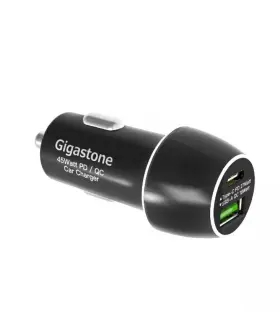 Gs-pc-4500b-r Gigastone Dual Port Pd Car Charger 45w 2 Usb-c 27w And Usb-a -18w