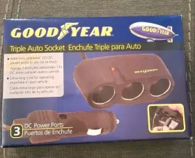 Goodyear 715717719014 Car/auto Adapter 3 Way Dc Power Port Socket With Long Cord New