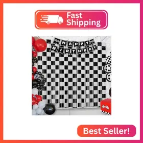 Hipoxa Qx-yiz2-p9wm Race Car Birthday Party Streamers Backdrops Decorations 2 Pcs Checkered Black W