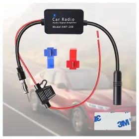 Junecarp-ant208 Junecarp 12v Car Antenna Booster 25 Db - Amplify Signal And Reduce Noise Am Fm Ant208