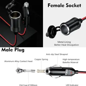 Y8-15a Kewig 12/24v Car Cigarette Lighter Extension Cord - 4.9ft Plug #3