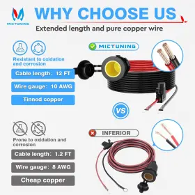 Mic-07-0808 Mictuning 12 Gauge Cigarette Lighter Extension Cord Cable 12ft Dc Power Socket Plug Fuse #3