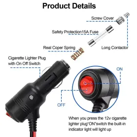 Nsi 601549148590 2pcs 12v Car Cigarette Lighter Plug Socket Heavy Duty Adapter With On/off Switch #2
