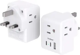 Ob3w3ckc2 One Beat 2 Pack Us To Uk Ireland Travel Plug Adapter Type G With 3outlet 3usb Ports