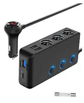 Hc67pd Shenzhen Gaoyi Tech Limited Car Charger Splitter 200w 3 Socket Cigarette Lighter Adapter With Pd30w Usb