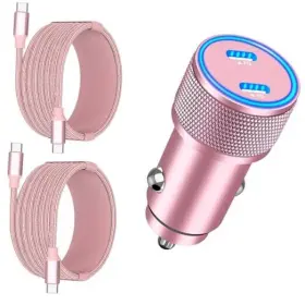 Shenzhen Ihwart-power Technology Co. Ltd. Hs-2c-40we Apple Mfi Certified Iphone 17 Car Charger Linocell Dual Usb-c Titanium Pink