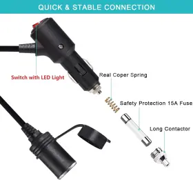 Sp-cas-0617 Sparking Cigarette Lighter Extension Cord With On Off Switch Male Plug To Female Socket #2