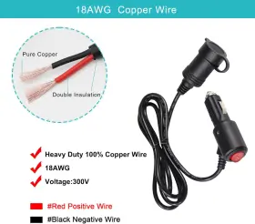 Sp-cas-0617 Sparking Cigarette Lighter Extension Cord With On Off Switch Male Plug To Female Socket #3