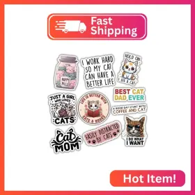 Tayta-svlnmqq63x Tayta 10pcs Cat Stickers Sheet Cute Funny Decals Animal Lover Vinyl For Water Bo