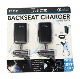 Tca3000qc Tech2 Nano Juice Auto Car Usb Chargers Twin Pack 10 Ft Cable Quick Charge New
