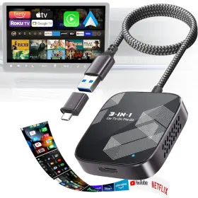 Av-cm02 Teckygem 3-in-1 Wireless Carplay Adapter Car Tv Mate Pro Max 2025 Upgraded Metal And Glas