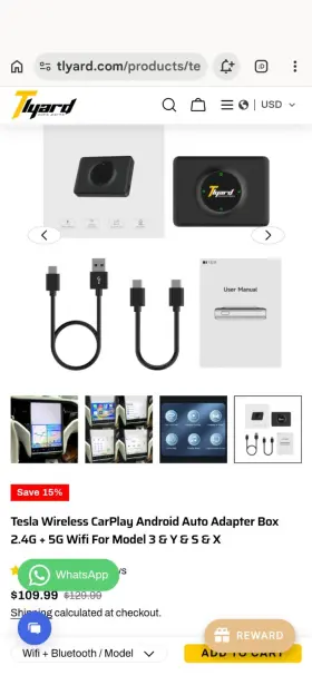 T2215 Tlyard Carplay Android Auto Adapter Plug And Play Tesla