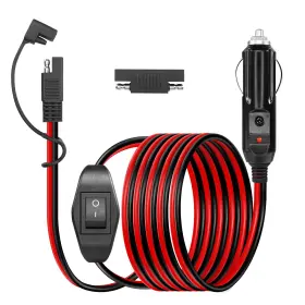 Yc-pv153 Yacsejao 10ft/3m Sae To Cigarette Lighter Plug With Switch Cable 14awg 12v