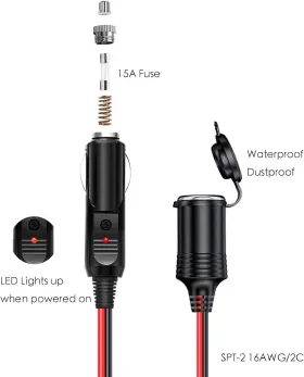 Yiwofuwo 705353733321 12ft Cigarette Lighter Extension Cord 16awg Heavy Duty 12v Car Ch #2