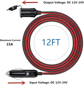 Yiwofuwo 705353733321 12ft Cigarette Lighter Extension Cord 16awg Heavy Duty 12v Car Ch #3
