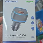 Esteckgo 38W Car Charger PD20W QC3.0 Usb-c + Usb-a Led, Model C-15BK. Fixed Price $15.99.