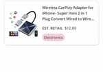 Mxtech CP01 Wireless Carplay Adapter Plug & Fast Connection Ota Upgrade. Fixed Price $9.00.